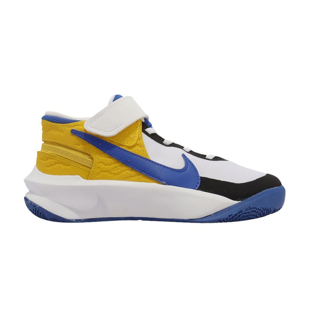 Nike Team Hustle D 10 FlyEase White Yellow Ochre Game Royal