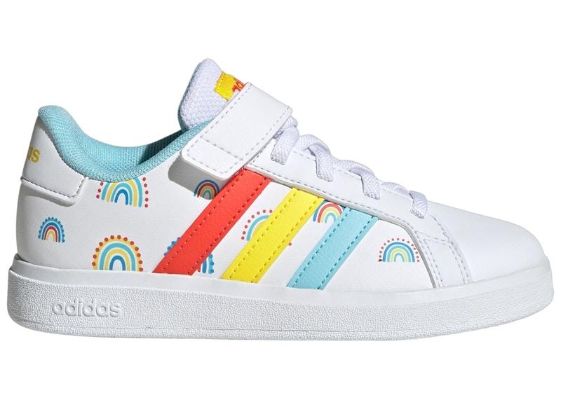 adidas Grand Court and Top Strap Cloud White Bold Orange Impact Yellow