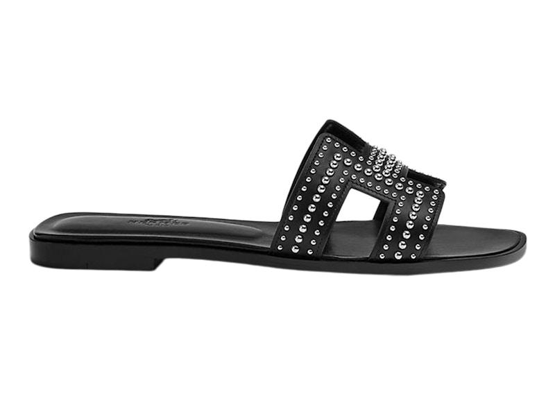 Hermes Oran Sandal Stud Noir Calfskin Leather