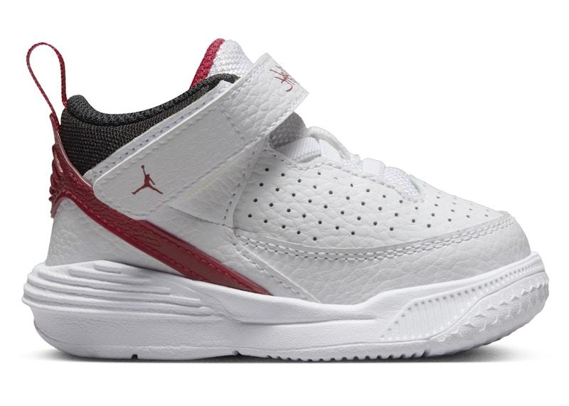 Air Jordan Max Aura 5 White Varsity Red Wolf Grey Black