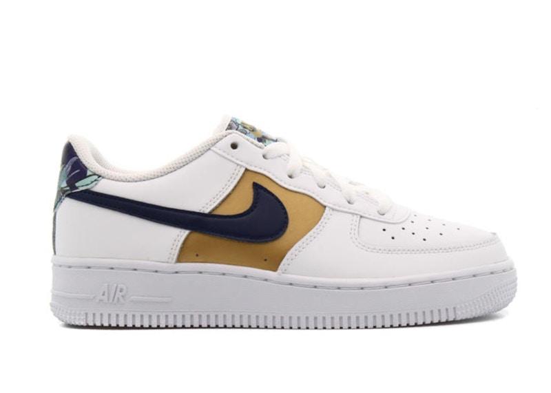 Nike Air Force 1 Low LV8 White Blue Void Metallic Gold Floral