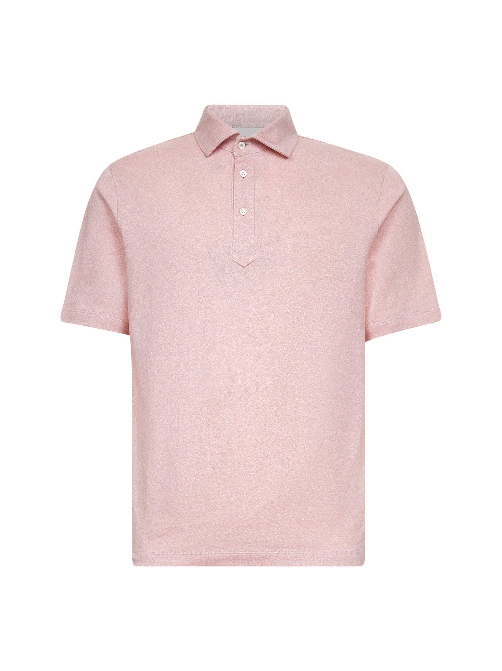 BRUNELLO CUCINELLI Pink Cotton and Linen Piquet Polo Shirt