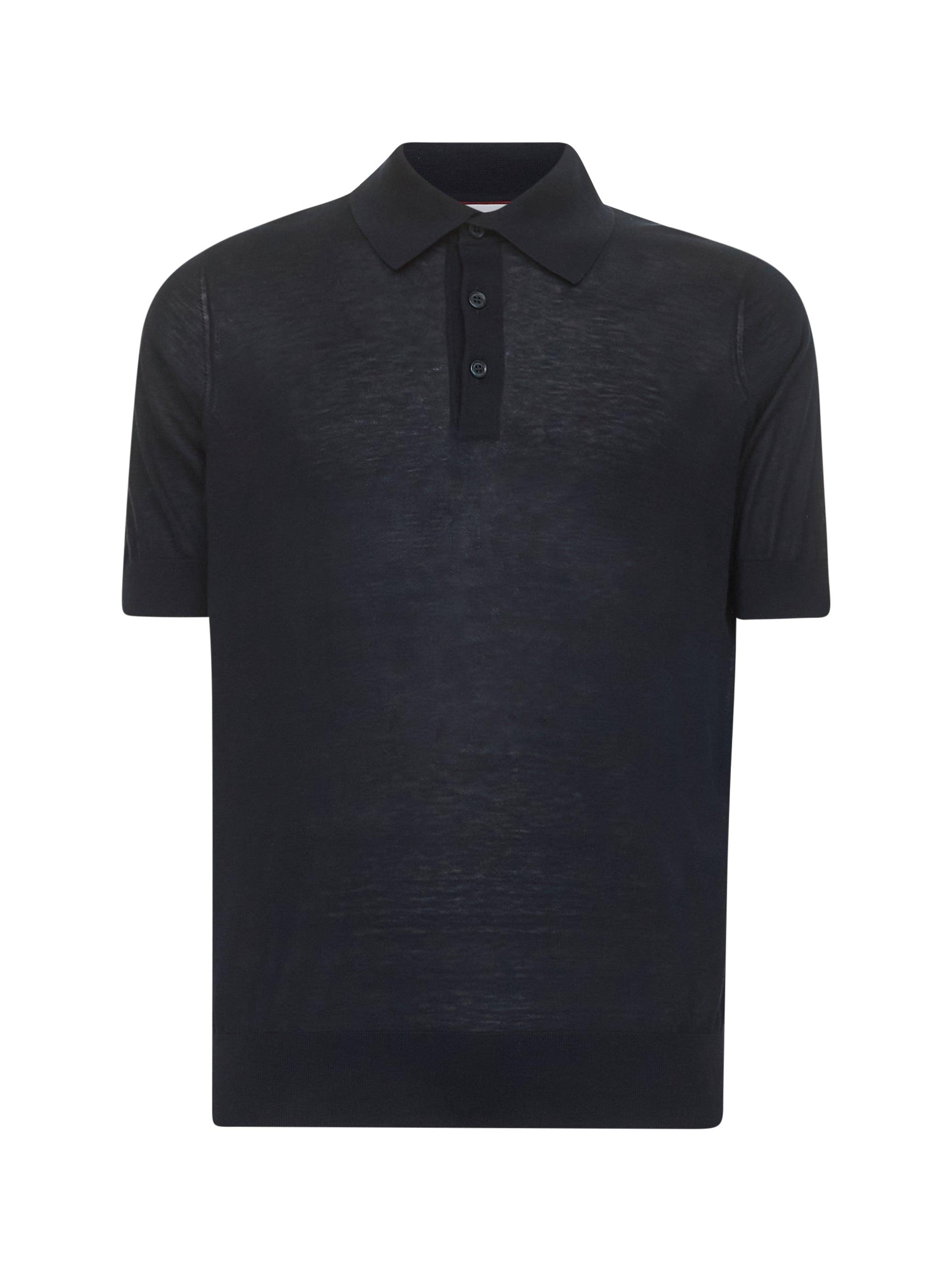 BRUNELLO CUCINELLI Blue Silk and Cotton Extra-Light Knit Polo Shirt