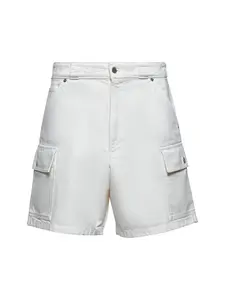 PRADA DENIM White denim cargo Bermuda shorts
