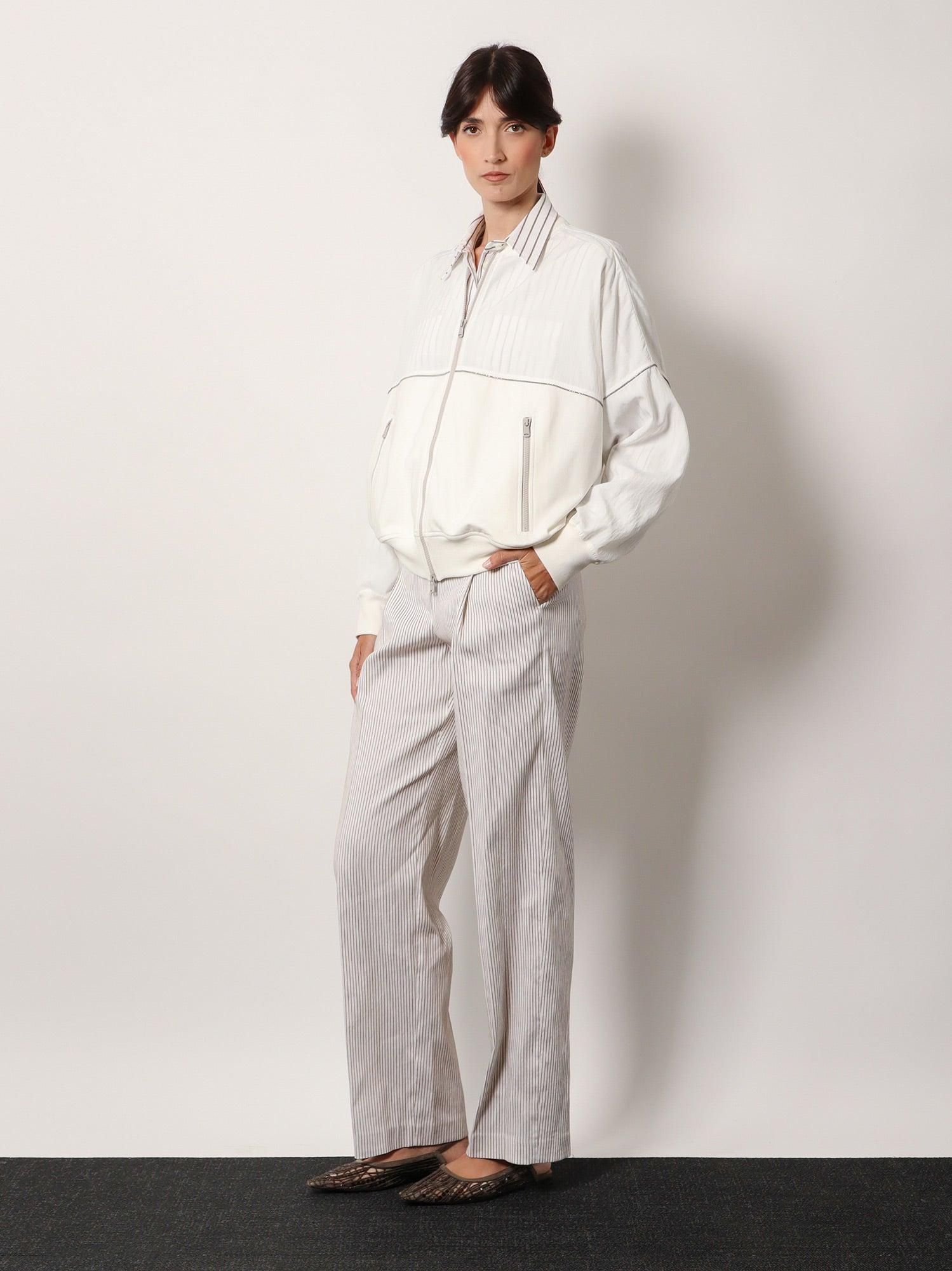 BRUNELLO CUCINELLI Striped linen and cotton trousers