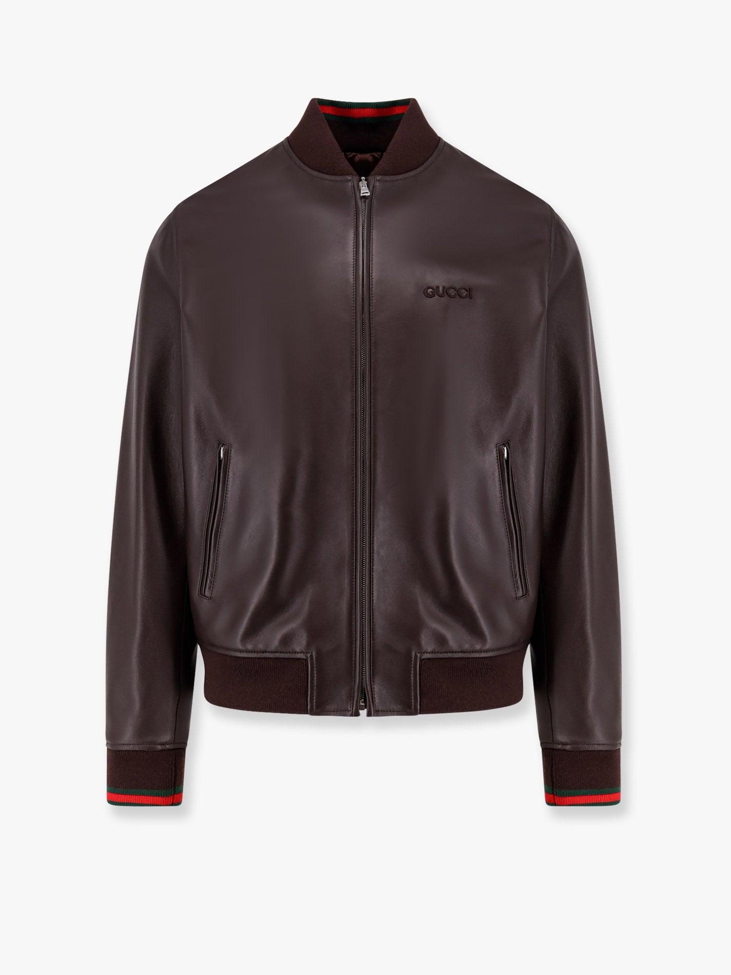 Leather jacket with Gucci embossed detail