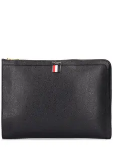 THOM BROWNE Pebbled Leather Zipped Document Pouch