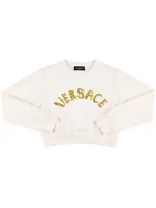 VERSACE Cropped Cotton Sweatshirt with Logo