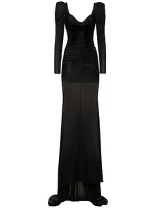 ALESSANDRA RICH Draped Laminated Cady Long Dress