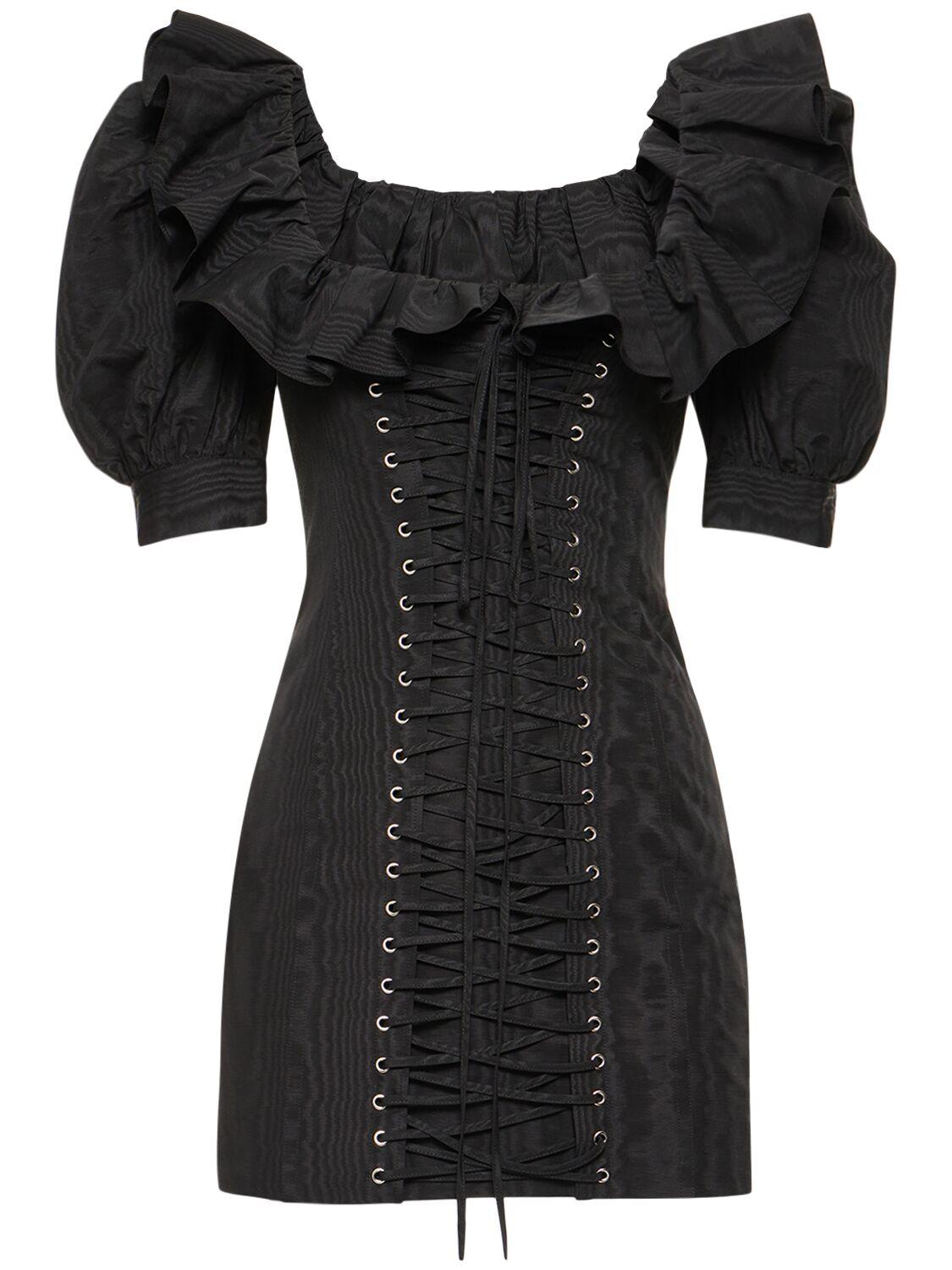 ALESSANDRA RICH Moiré Mini Dress with Lace-up Detail