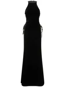 ALESSANDRA RICH Velvet Long Dress with Side Lace-up