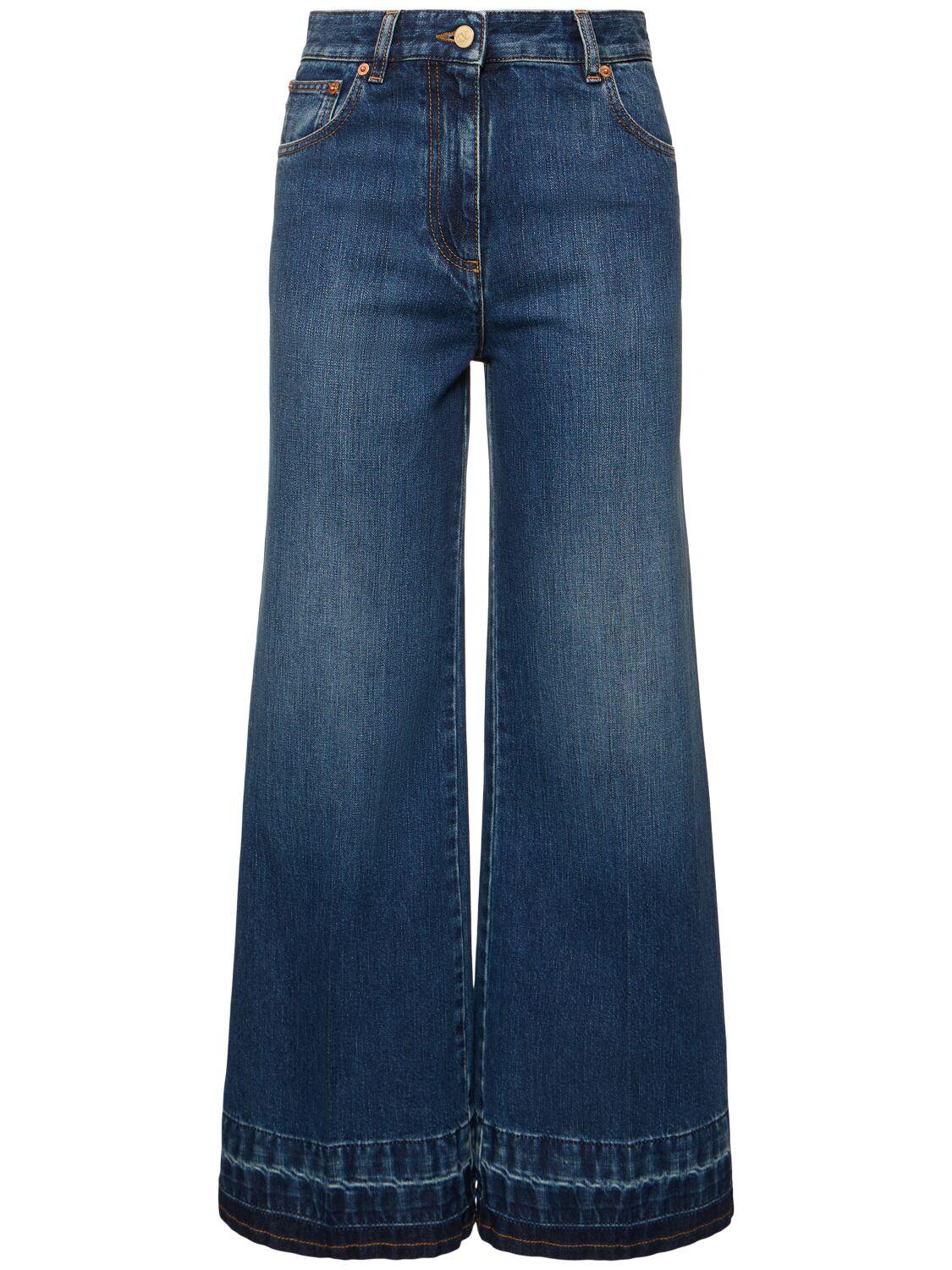 VALENTINO Denim High Rise Cropped Flared Jeans
