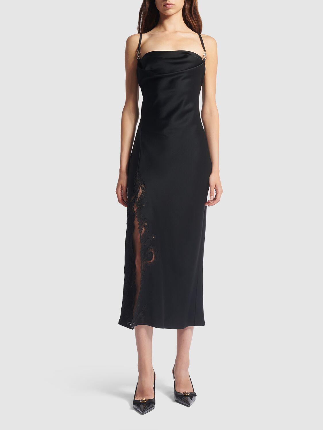 VERSACE Satin & Lace Midi Dress