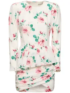 ALESSANDRA RICH Rose Print Silk Mini Dress