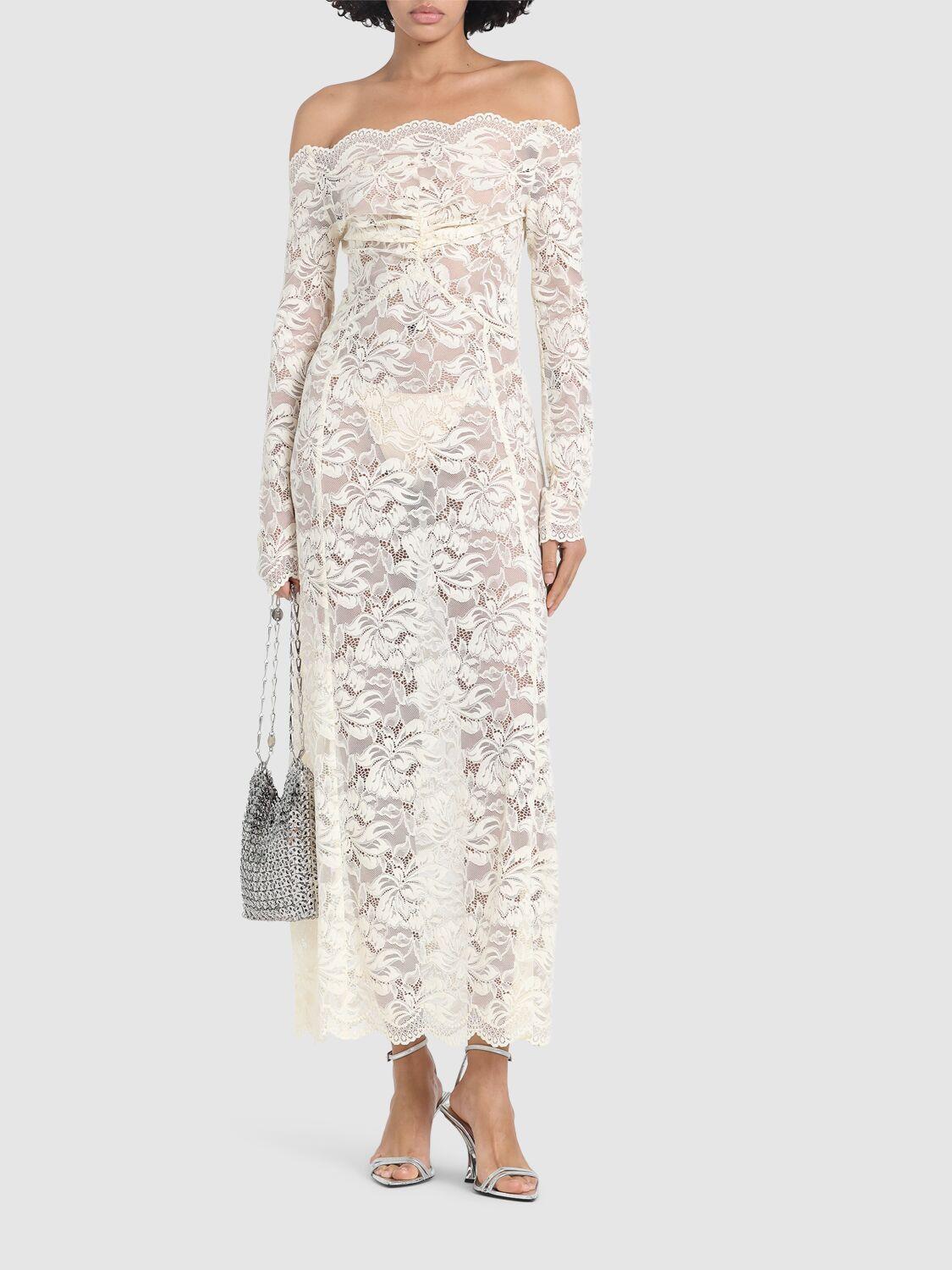 RABANNE Off-the-shoulder Lace Midi Dress