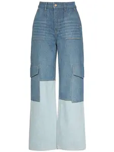 GANNI High Rise Cotton Denim Cargo Jeans