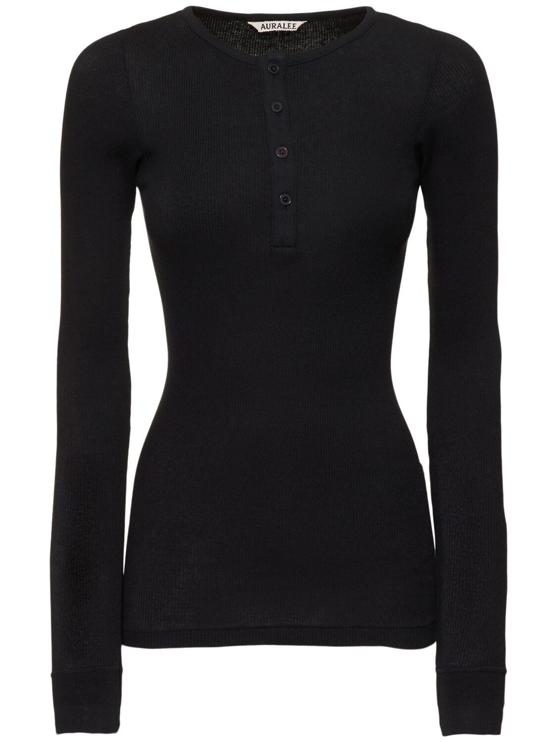 AURALEE Buttoned Cotton T-shirt