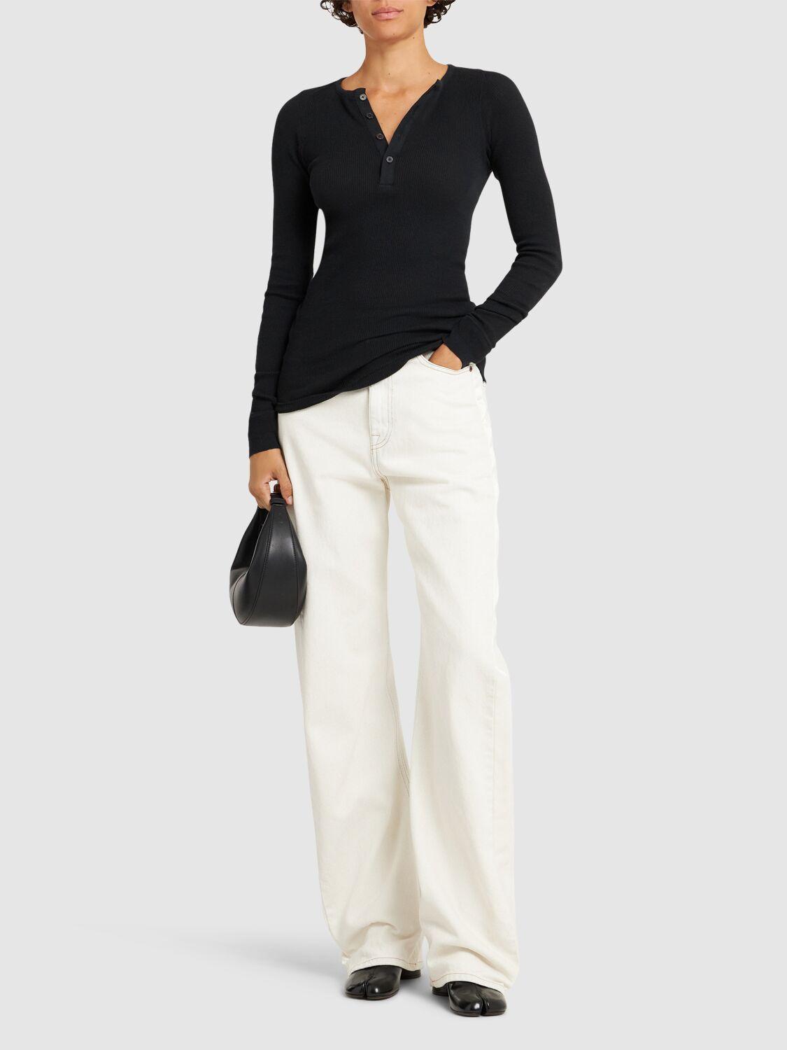 AURALEE Buttoned Cotton T-shirt