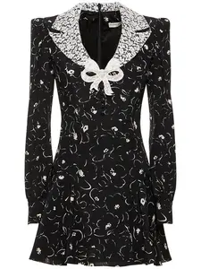 ALESSANDRA RICH Printed Silk Long Sleeve Mini Dress