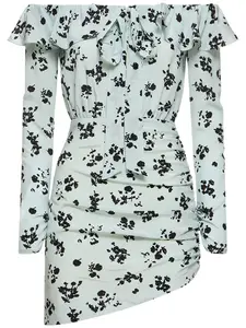 ALESSANDRA RICH Printed Off-the-shoulder Silk Mini Dress