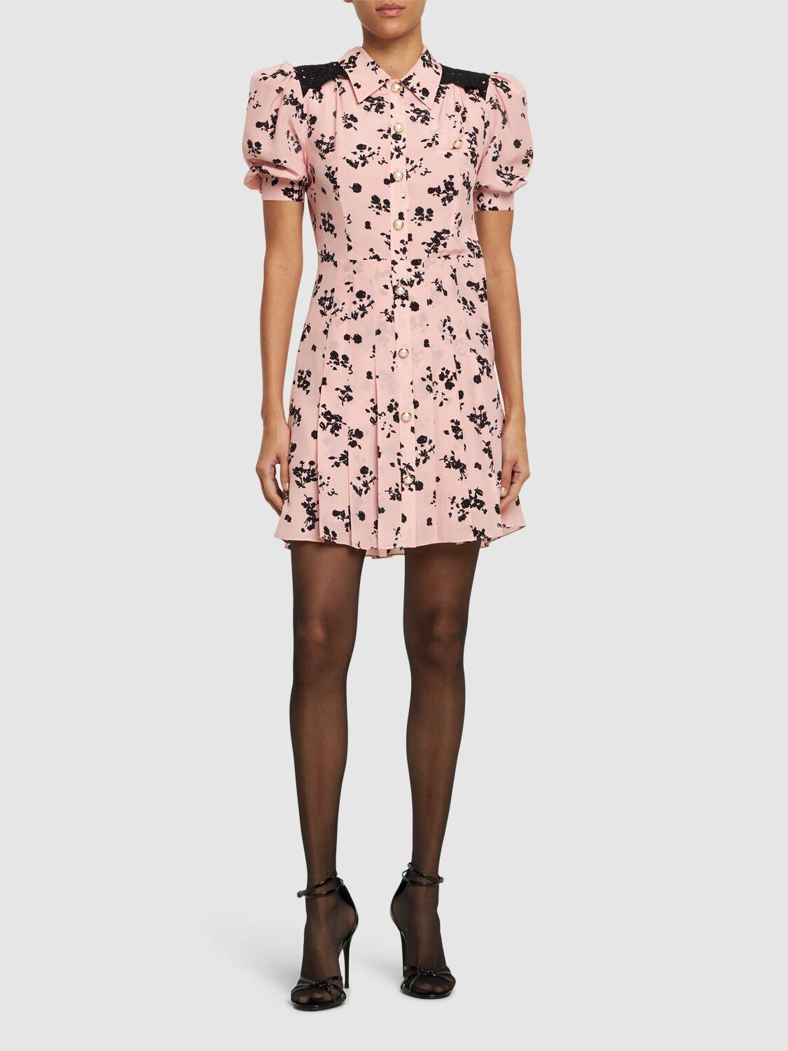 ALESSANDRA RICH Printed Silk Short Sleeve Mini Dress