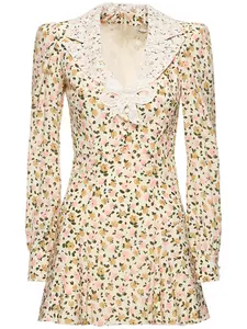ALESSANDRA RICH Printed Silk Long Sleeve Mini Dress