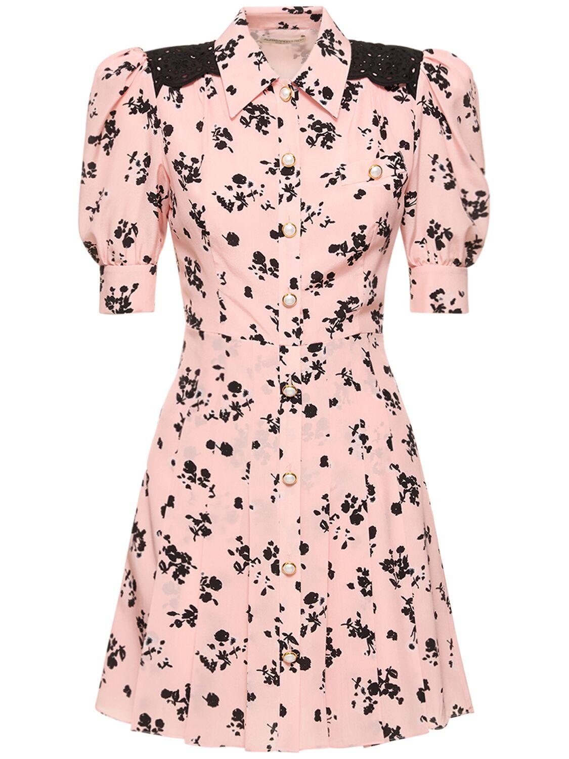 ALESSANDRA RICH Printed Silk Short Sleeve Mini Dress
