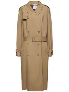 MOSCHINO Cotton Blend Gabardine Long Trench Coat