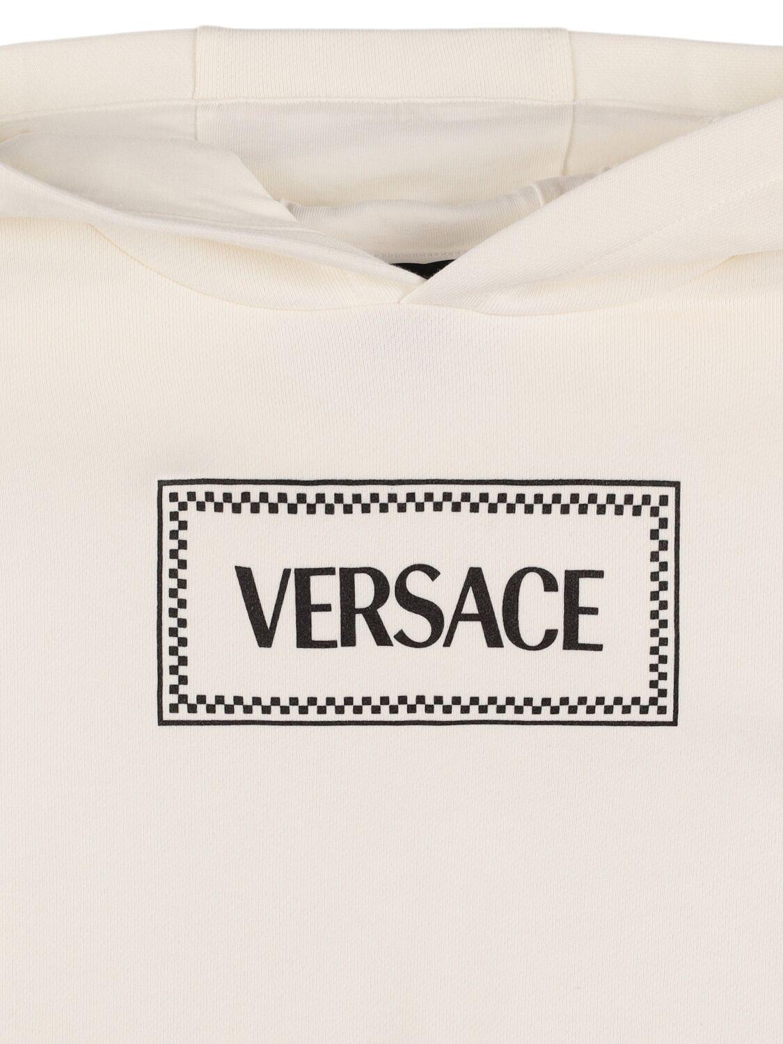 VERSACE Printed Logo Hooded Cotton Sweatshirt
