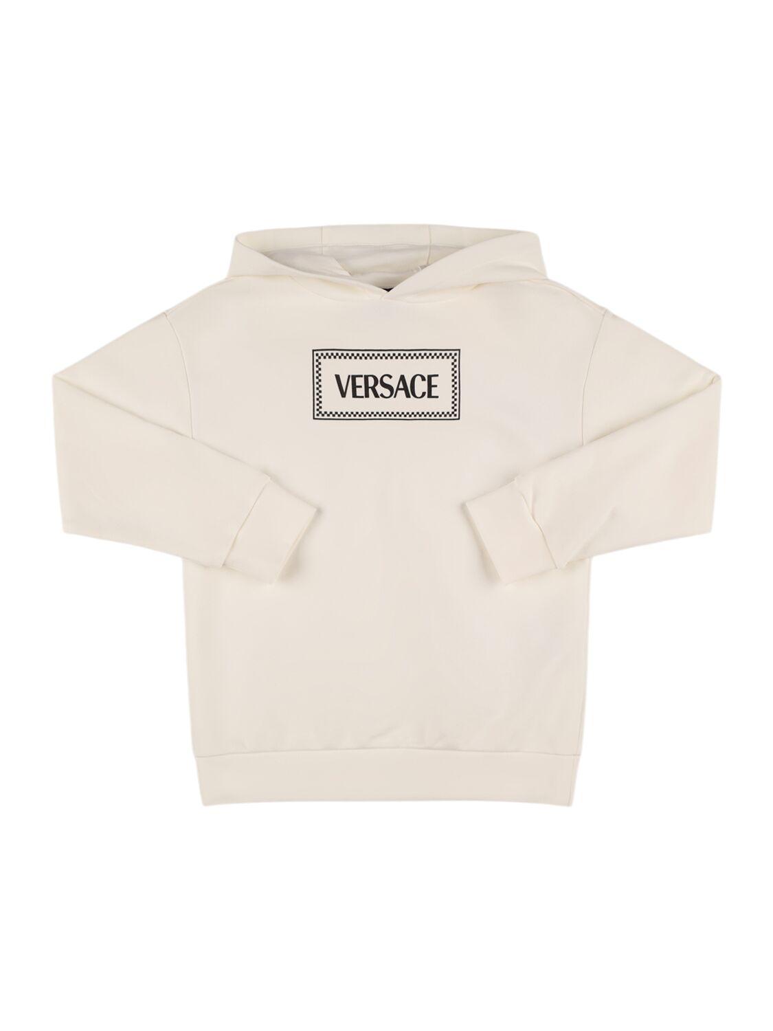 VERSACE Printed Logo Hooded Cotton Sweatshirt