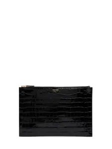 TOM FORD Shiny Croc Embossed Flat Pouch with Strap