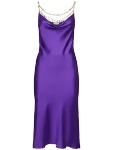 RABANNE Satin Midi Dress with Chain