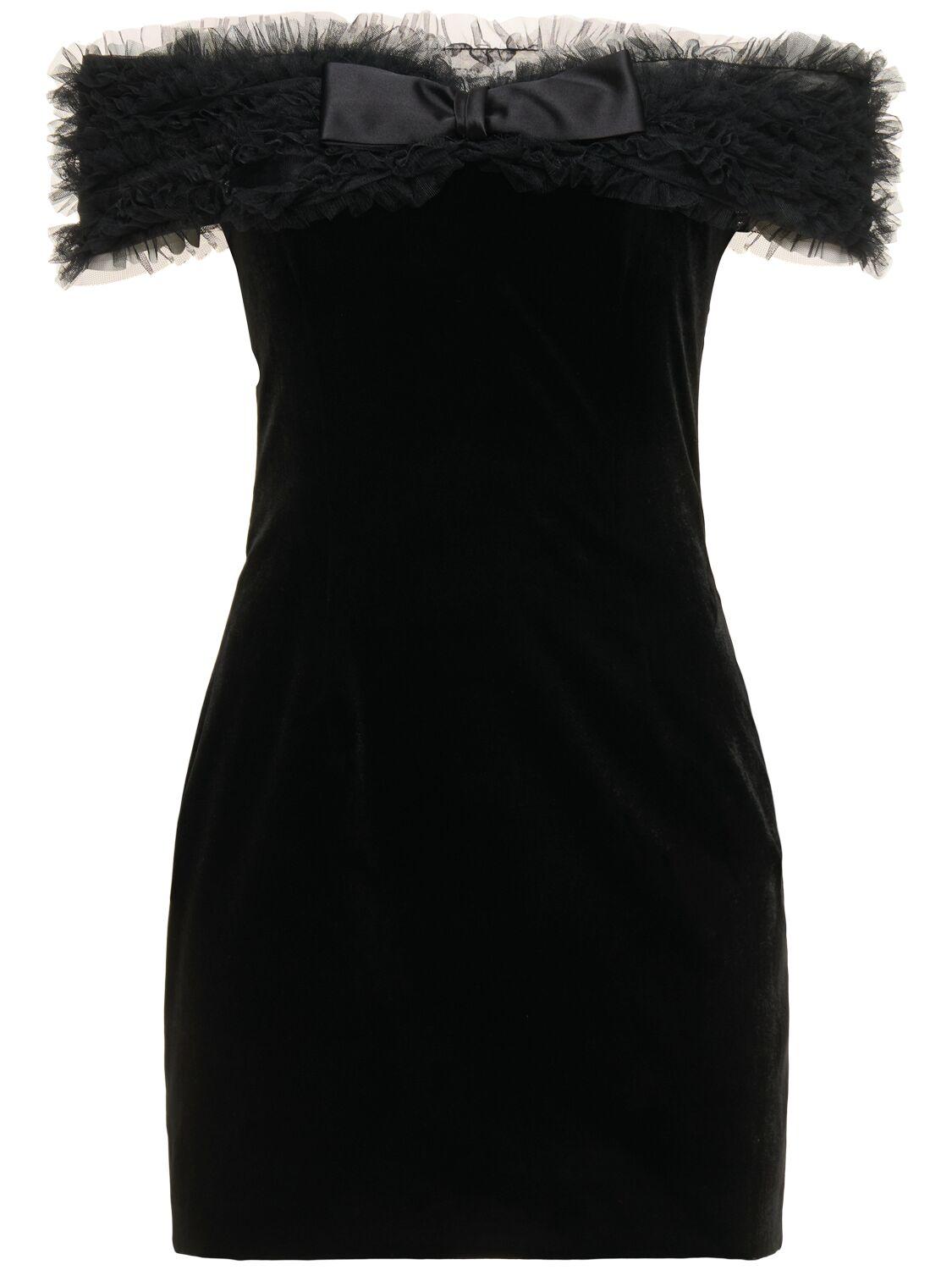 ALESSANDRA RICH Off-the-shoulder Velvet Mini Dress