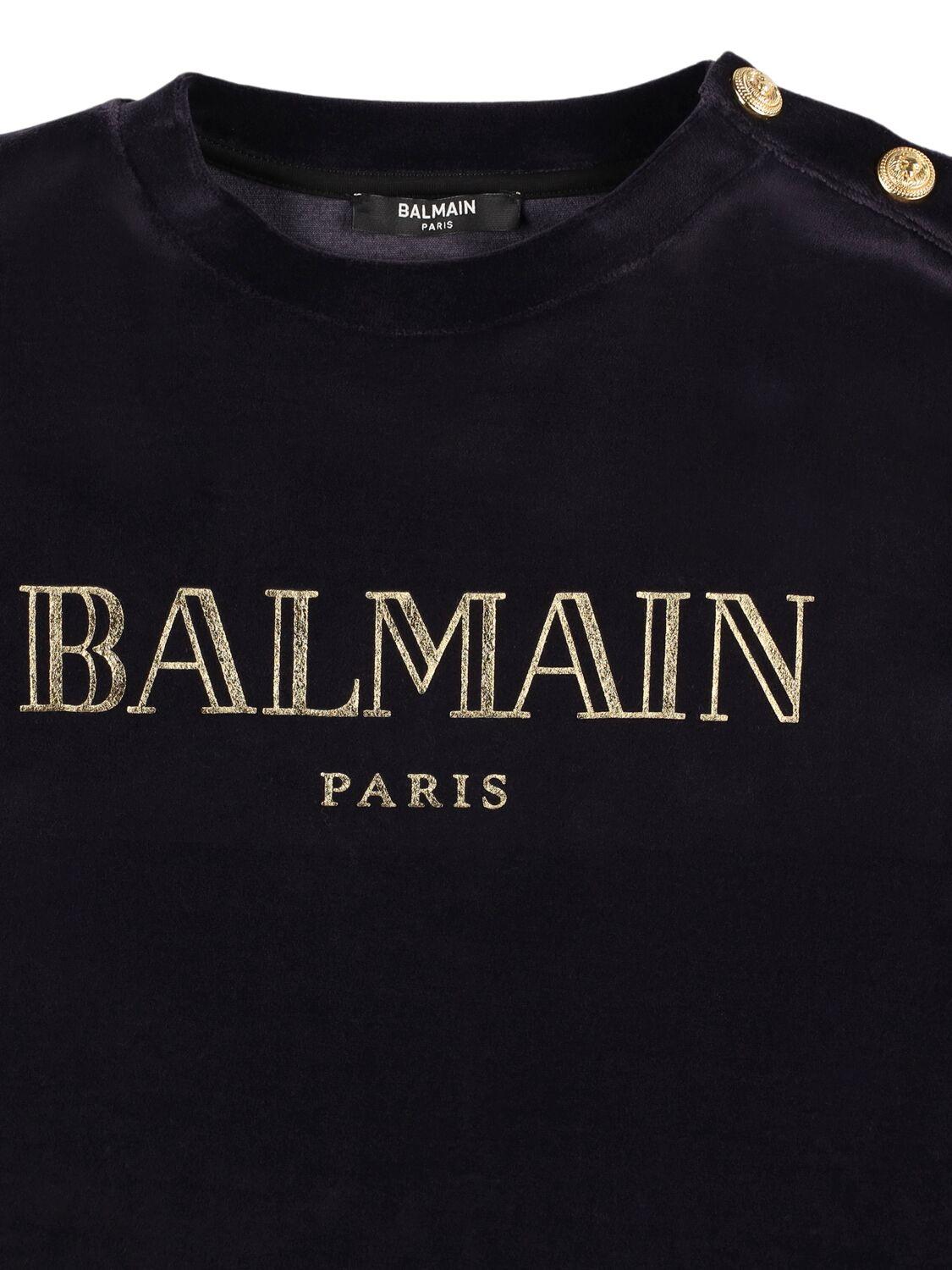 BALMAIN Cotton Blend Velvet Crewneck Sweatshirt