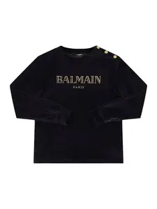 BALMAIN Cotton Blend Velvet Crewneck Sweatshirt