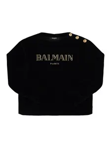 BALMAIN Cotton Blend Velvet Crewneck Sweatshirt