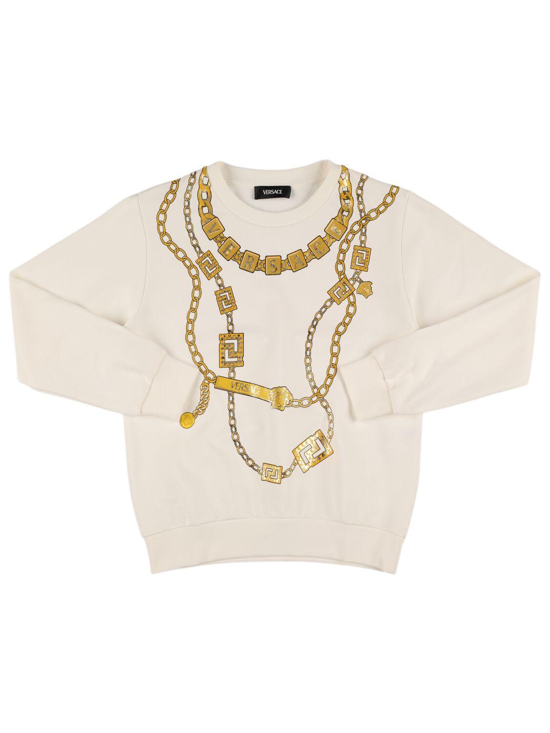 VERSACE Printed Cotton Crewneck Sweatshirt
