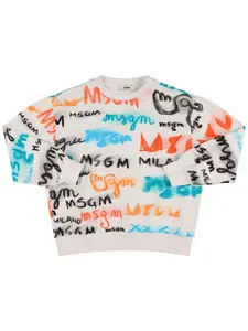 MSGM Logo Cotton Crewneck Sweatshirt