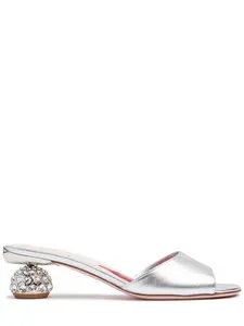ROGER VIVIER Jewel Heel Metallic Leather Mules