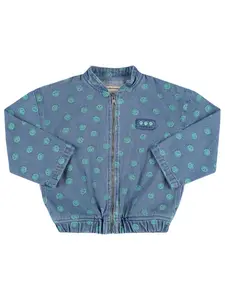 THE NEW SOCIETY Printed Cotton Denim Bomber Jacket