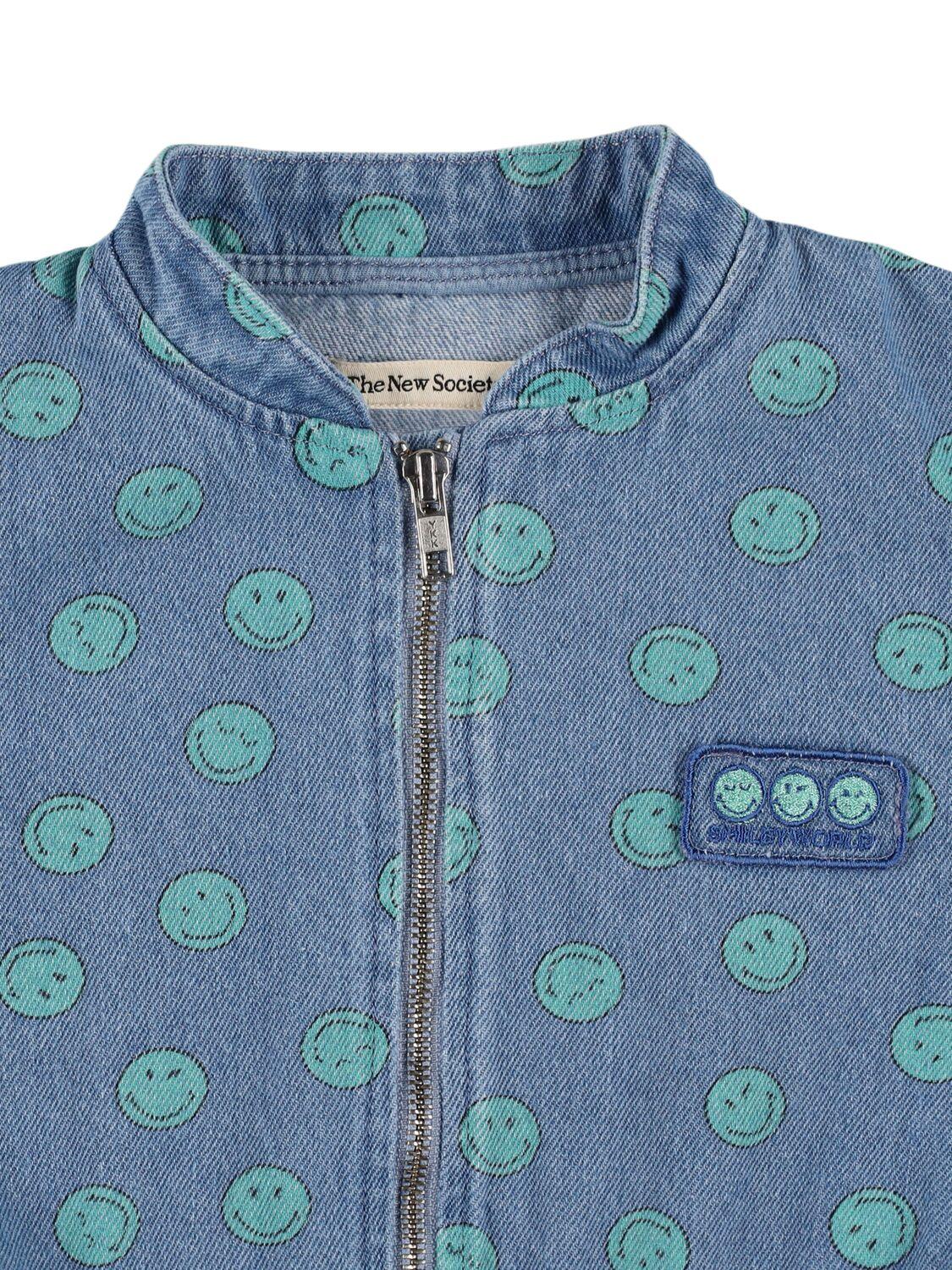 THE NEW SOCIETY Printed Cotton Denim Bomber Jacket