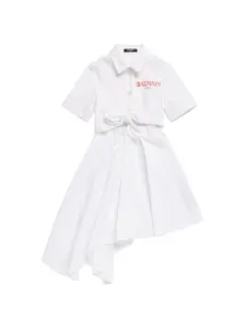 BALMAIN Logo Cotton Poplin Shirt Dress