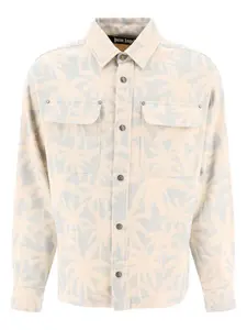 Palm Angels Men's "palms" Overshirt Jacket in Beige