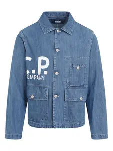 C.p. Company Men's Logo Print Denim Jacket in Blue