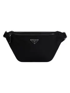 Prada Men's Logo Plaque Zipped Belt Bag in Black