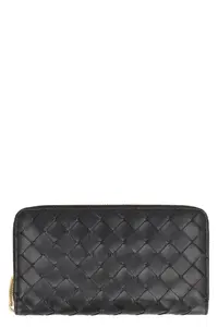 Bottega Veneta Women's Leather Zip-Around Wallet in Black