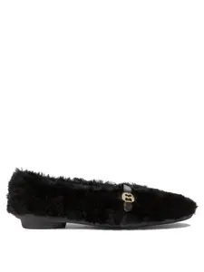Ferragamo Women's "noella Fur" Shearling Ballet Flats in Black