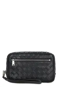 Bottega Veneta Men's Intrecciato Small Pouch with Wristlet in Black