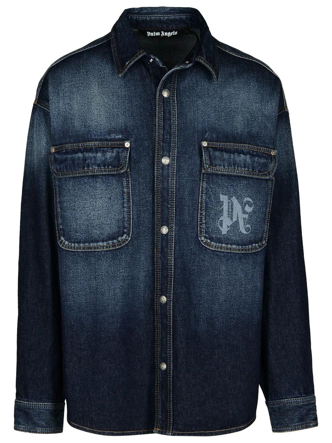 Palm Angels Midnight Monogram Denim Shirt in Bluewhite