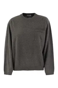 Brunello Cucinelli Women's Cashmere Sweater With Breast Pocket And Necklace in Plum